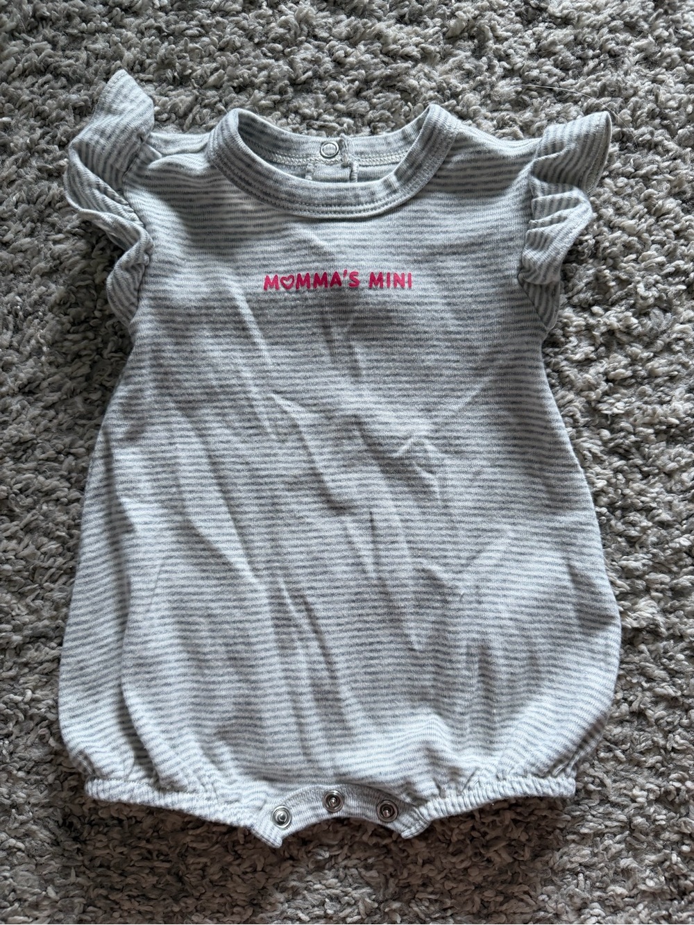 Carter's Gray & White Stripe Baby Pajama Romper with Pink 'Momma's Mini'
